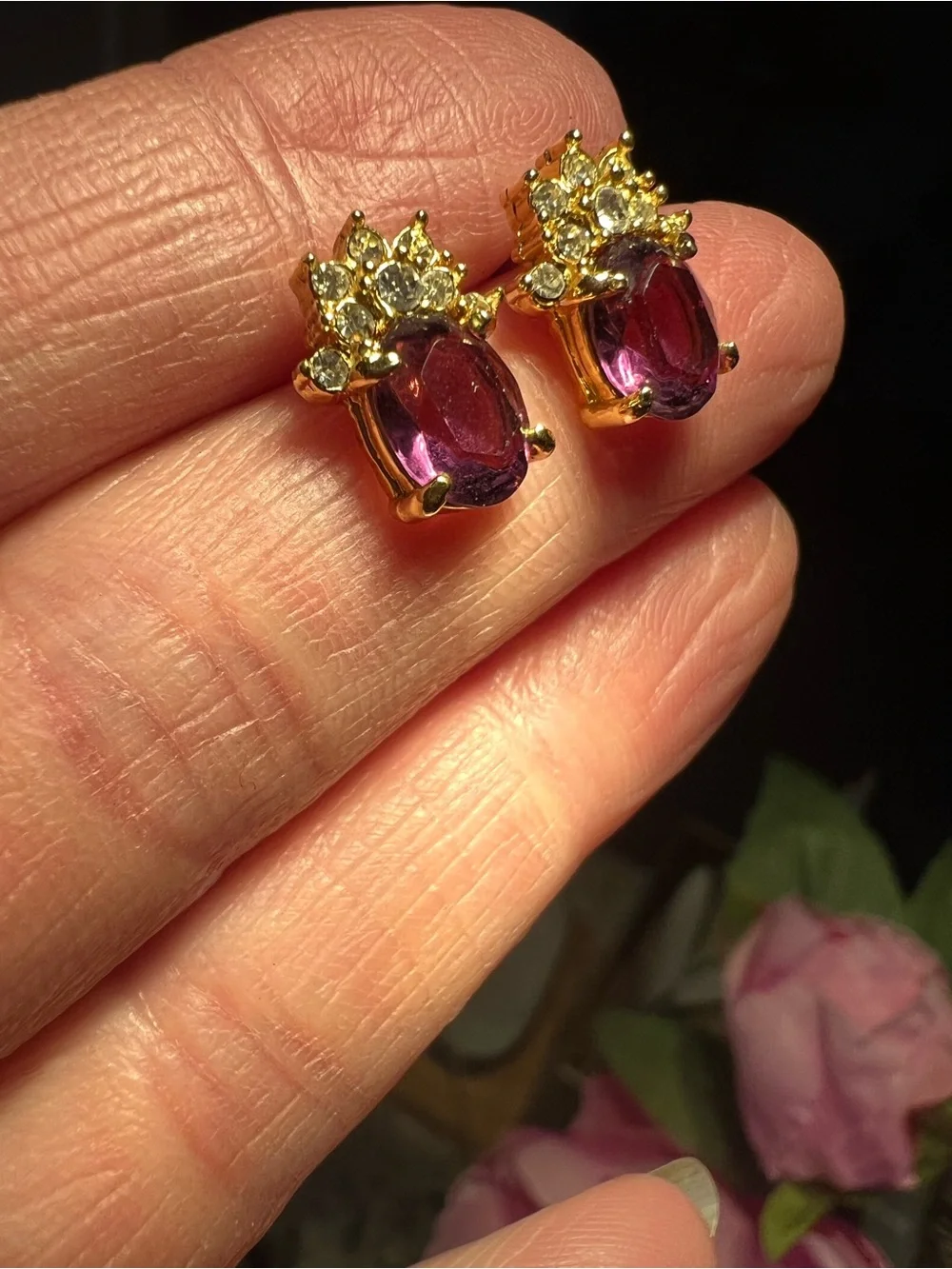 Gold-Plated? Purple Crystal Crown Stud Earrings Read below